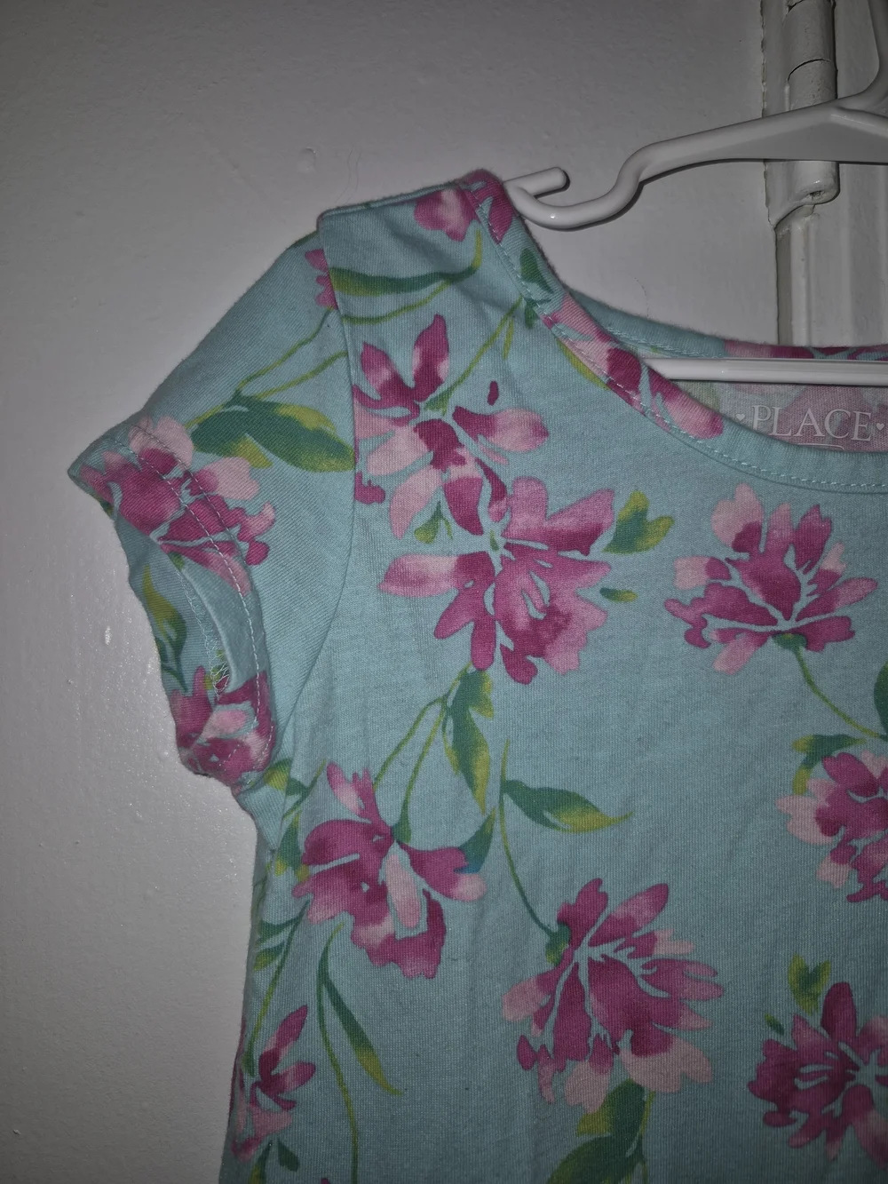 Children's Place Size 5/6 Girls Floral Print Aqua Dress with Pink Flowers - Picture 2 of 5